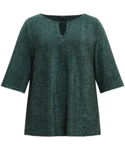 Glitter Keyhole Batwing Sleeve Blouse -Clothing Shop 339520862 vx