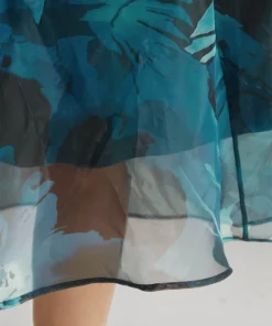 Floral Square Neck Mesh Patchwork Belted Ruched Dress -Clothing Shop 339968523 pz