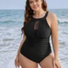 Halter Mesh Insert Knotted Back One Piece Swimsuit -Clothing Shop 340035090 tn