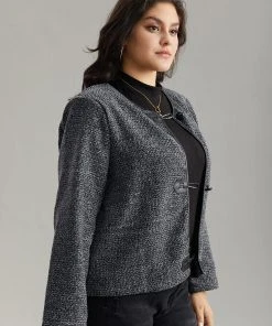 Plain Textured Buckle Detail Coat -Clothing Shop 340133563 mo