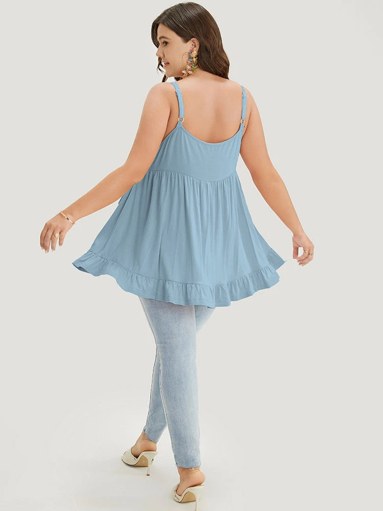 Plain Contrast Lace Ruffle Hem Cami Top 15 Plain Contrast Lace Ruffle Hem Cami Top - Image 13