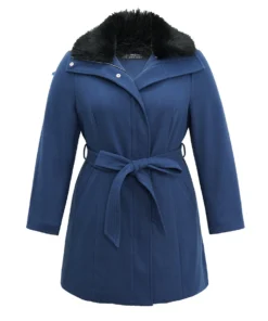 Plain Fuzzy Trim Zipper Belted Woolen Coat 13 Plain Fuzzy Trim Zipper Belted Woolen Coat -Clothing Shop 340355526 xq