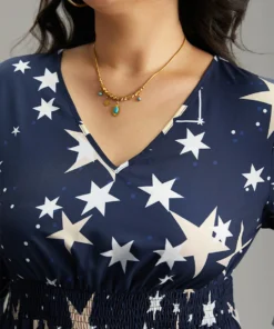 Star Geometric Shirred Pocket Dress -Clothing Shop 340474671 oi