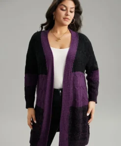 Colorblock Heather Open Front Tunic Cardigan