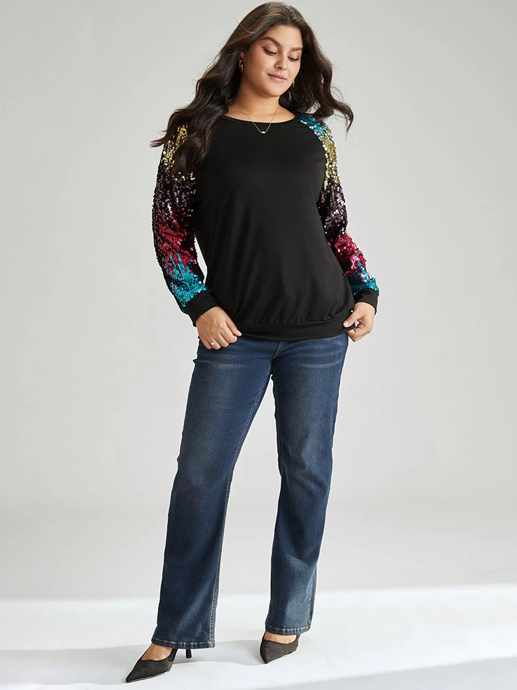 Rainbow Sequin Patchwork Raglan Sleeve Sweatshirt 5 Rainbow Sequin Patchwork Raglan Sleeve Sweatshirt - Image 3