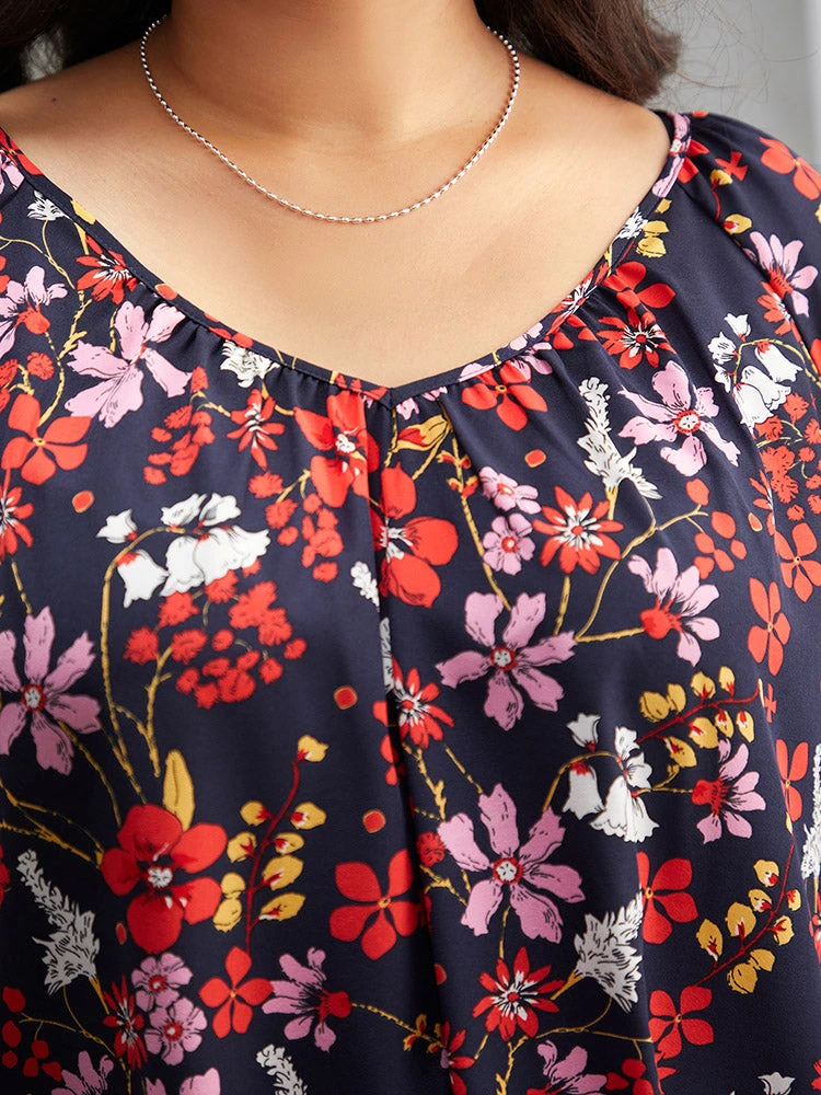 Floral Print Gathered Lantern Sleeve Blouse 9 Floral Print Gathered Lantern Sleeve Blouse - Image 7
