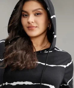 Striped Pocket Hooded Drawstring Sweatshirt -Clothing Shop 341768964 tq