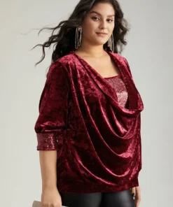 Cowl Neck 2-In-1 Sequin Patchwork Blouse -Clothing Shop 3418359 wr 096f63a4 5800 46e6 91d6 1311d7db9b79