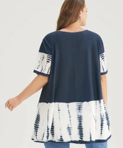 Tie Dye Patchwork Round Neck Pocket T-shirt -Clothing Shop 341917365 ec