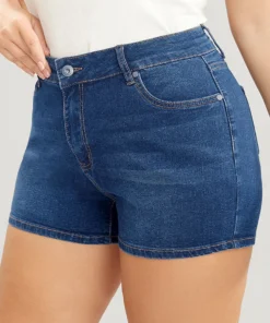 Skinny Very Stretchy High Rise Dark Wash Contrast Denim Shorts -Clothing Shop 342144587 jy