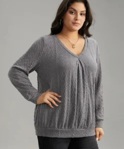 Plain Geometric Textured Plicated Detail Sweatshirt -Clothing Shop 342152324 vn d88b6a6e 56a2 415f aa25 c1c2e6c185a9