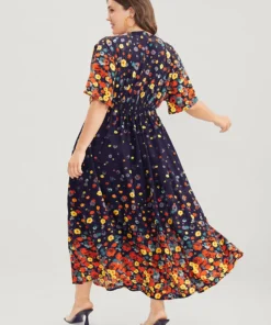 Floral Printed Pocket V Neck Shirred Split Hem Dress -Clothing Shop 342252464 fu 0259c9aa c4cc 4681 84b7 a37093ecbddf