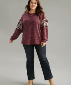 Boho Print Patchwork Tiered Ruffles Dolman Sleeve Sweatshirt -Clothing Shop 342339405 sa