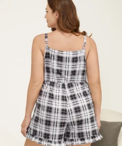 Plaid Keyhole Pocket Ruffle Trim Sleep Romper -Clothing Shop 34337077 sh a705b3ff 174e 41bf 815f 0b172246edb0