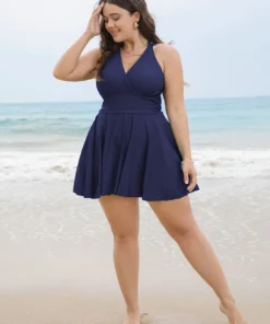 Solid Ruffle Hem Empire Waist Halter Neck Swim Dress -Clothing Shop 343377798 fl df4b75a7 bc63 4ebe 852e 006d48d09069