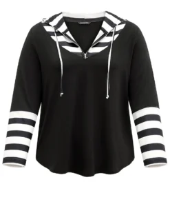 Striped Patchwork Hooded Half Zip Sweatshirt 13 Striped Patchwork Hooded Half Zip Sweatshirt -Clothing Shop 343615110 wd