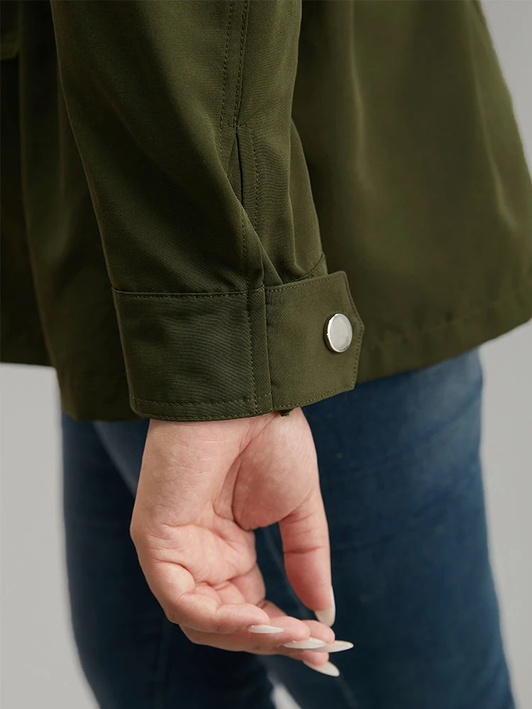 Solid Elastic Waist Zipper Fly Flap Pocket Coat 10 Solid Elastic Waist Zipper Fly Flap Pocket Coat - Image 8