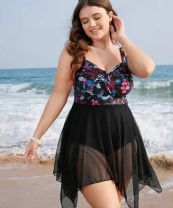 Floral Print Drawstring Sculpt Waist Mesh Hanky Hem Swim Dress 14 Floral Print Drawstring Sculpt Waist Mesh Hanky Hem Swim Dress -Clothing Shop 345027019 jj