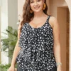 Allover Print Ruffle Tiered A Line Tankini Top -Clothing Shop 345560363 tj