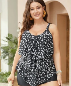 Allover Print Ruffle Tiered A Line Tankini Top