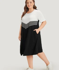Striped Patchwork Flutter Colorblock Contrast Pocket Dress -Clothing Shop 345668453 ar d655866e 64d0 4b35 afbc 9940efc9e7be