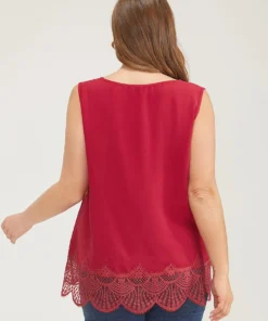 Solid Pleated Front Lace Hem Tank Top 13 Solid Pleated Front Lace Hem Tank Top -Clothing Shop 34576044 rc