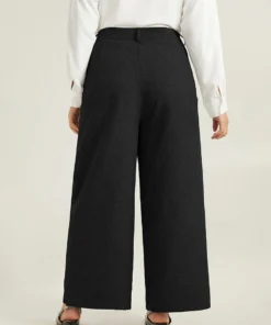 Plain Wide Leg Elastic Waist Pocket Pants -Clothing Shop 345807579 pu
