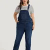 Solid Adjustable Straps Pocket Roll Hem Denim Overalls