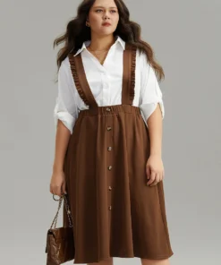 Elastic Waist Button Detail Frill Trim Overall Skirt -Clothing Shop 347086601 mv 8b0a433c 85d3 4e2a b7d7 23ef29ede837