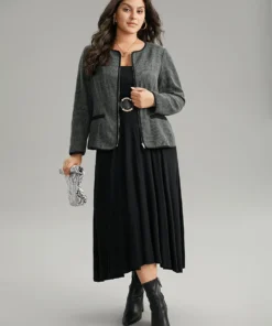 Solid Textured Patchwork Zipper Pocket Blazer 12 Solid Textured Patchwork Zipper Pocket Blazer -Clothing Shop 34805996 oy