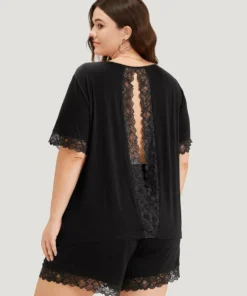 Solid Guipure Lace Cut Out Sleep Top