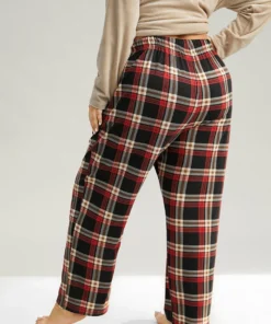 Plaid Elastic Waist Pocket Drawstring Sleep Bottoms -Clothing Shop 348331225 bu