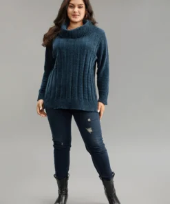 Turtle Neck Plain Rib Knit Pullover -Clothing Shop 348811996 zx