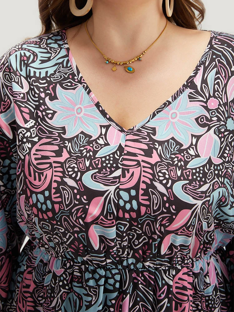 Floral Print Lantern Sleeve Elastic Waist Dress 10 Floral Print Lantern Sleeve Elastic Waist Dress - Image 8