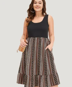 Supersoft Essentials Bandana Print Patchwork Pocket Ruffle Hem Tank Dress