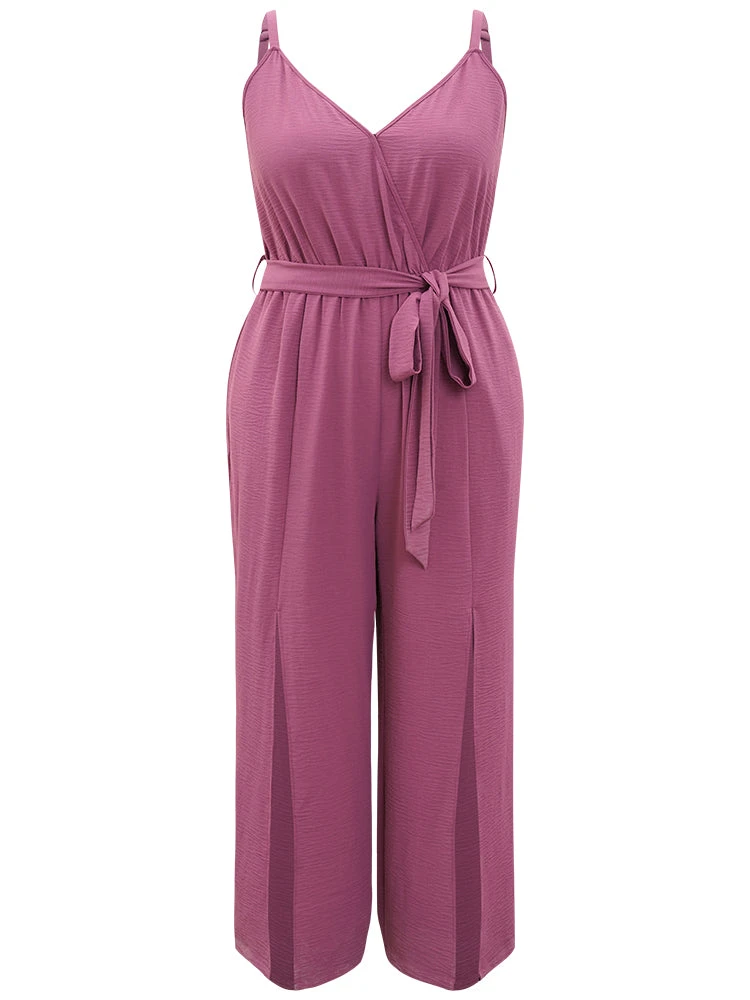 Plain Split Front Pocket Surplice Neck Belted Jumpsuit 11 Plain Split Front Pocket Surplice Neck Belted Jumpsuit - Image 9