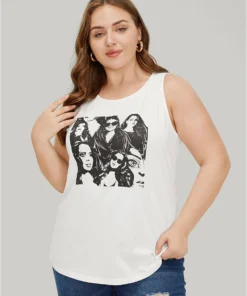 Figure Print Sleeveless Tank Top 13 Figure Print Sleeveless Tank Top -Clothing Shop 349462959 du