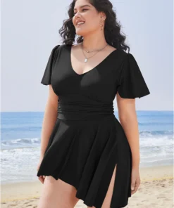 Plain Sculpt Waist Split Hem Ruffles Ruched Swim Dress -Clothing Shop 349836327 wp 8874a2c9 e98e 41e5 a0cf 1ff98cc5203b