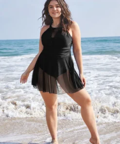 Knotted Back Mesh Insert Halter Swim Dress -Clothing Shop 34 3a82f049 db30 46c3 bcc0 52f75af043aa