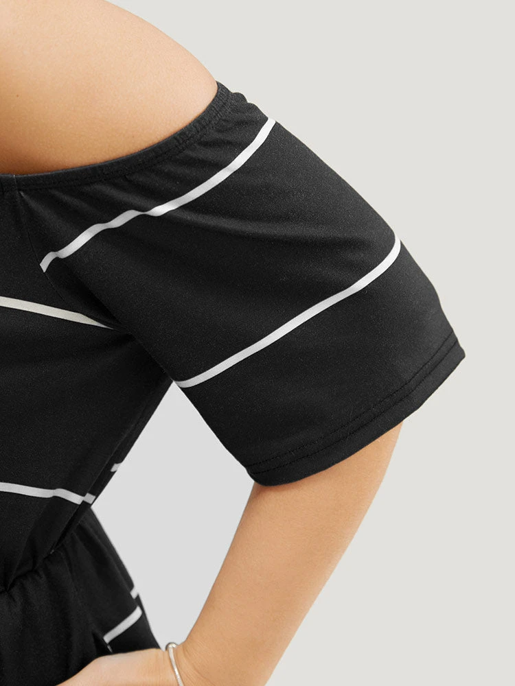 Striped Print Knot Pocket Tassels One Shoulder Romper 10 Striped Print Knot Pocket Tassels One Shoulder Romper - Image 8