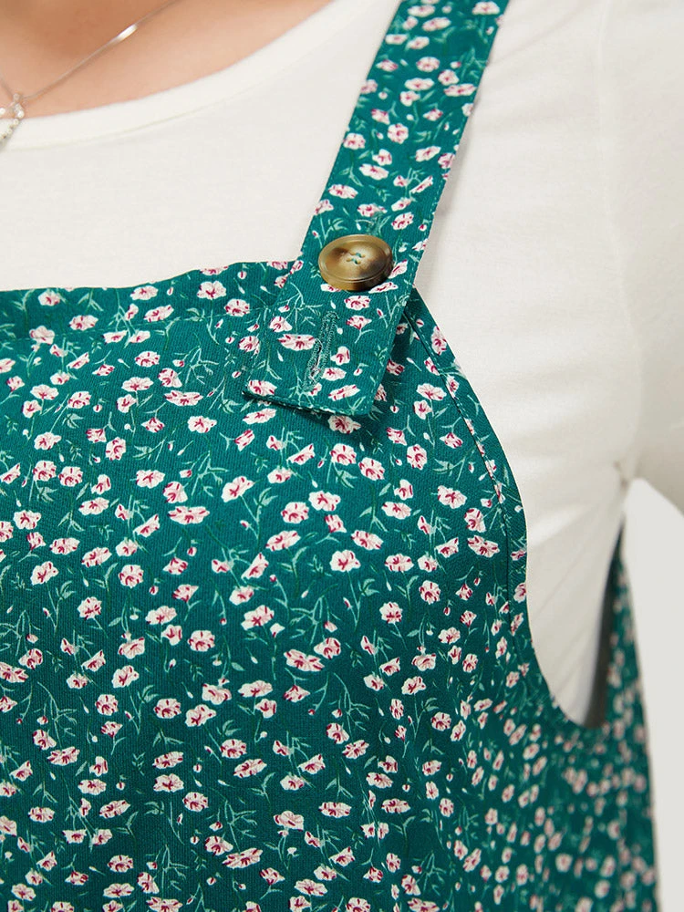 Ditsy Floral Plicated Detail Pocket Overall Jumpsuit 10 Ditsy Floral Plicated Detail Pocket Overall Jumpsuit - Image 8