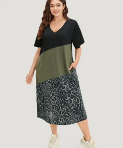 Supersoft Essentials Leopard Patchwork Contrast Pocket Split Hem Dress