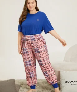 Plaid Pocket Elastic Waist Sleep Carrot Pants -Clothing Shop 353037472 wz