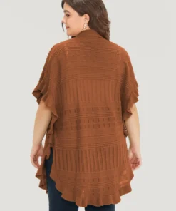 Anti-Pilling Plain Ruffles Split Hem Dolman Sleeve Cardigan -Clothing Shop 353250066 eo