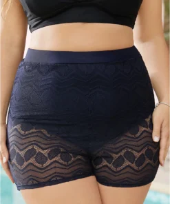 Leaf Print Contrast Lace Very Stretchy Swim Shorts -Clothing Shop 353410199 lg