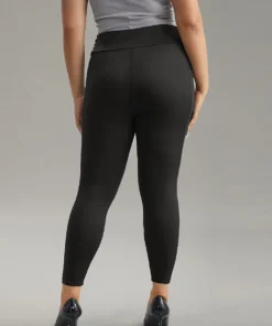 Plain Ruched Side Pocket Wideband Waist Leggings -Clothing Shop 353603126 jr