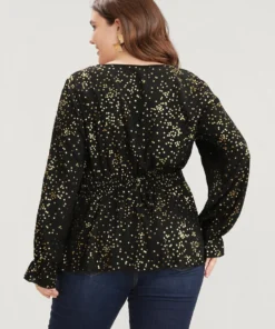 Star Print Lantern Sleeve Asymmetrical Ruffles Hem Wrap Blouse 14 Star Print Lantern Sleeve Asymmetrical Ruffles Hem Wrap Blouse -Clothing Shop 354305263 ap