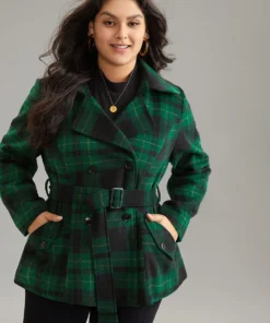 Double Breasted Lapel Collar Pocket Belted Jacket 10 Double Breasted Lapel Collar Pocket Belted Jacket -Clothing Shop 355037084 bf