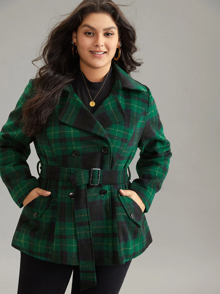 Double Breasted Lapel Collar Pocket Belted Jacket 5 Double Breasted Lapel Collar Pocket Belted Jacket - Image 3