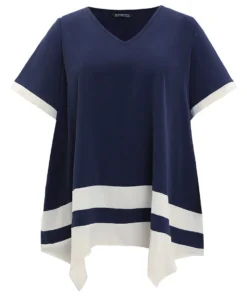 Anti-Wrinkle Two Tone Hanky Hem Blouse 30 Anti-Wrinkle Two Tone Hanky Hem Blouse -Clothing Shop 355559888 gk